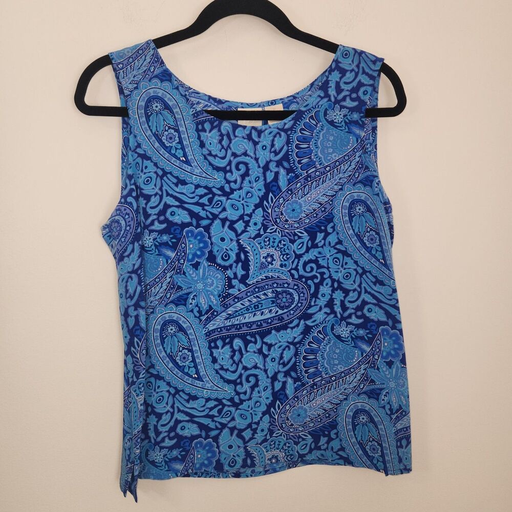 Vintage Emma James Blue Paisley 100% Silk Tank Top Size 12